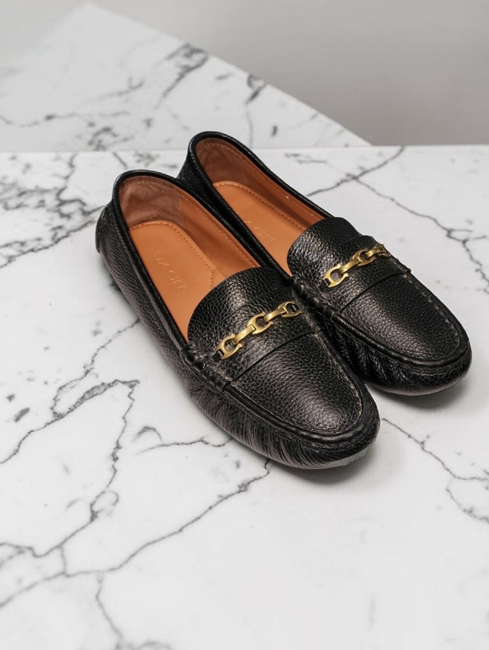 Women Vintage Leather Black Loafers By Coach Size 7.5B